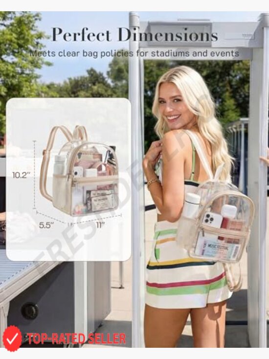 Small Clear Backpack for Stadium Events Anti-theft Mini Bag with Cute Pom-pom main image 6